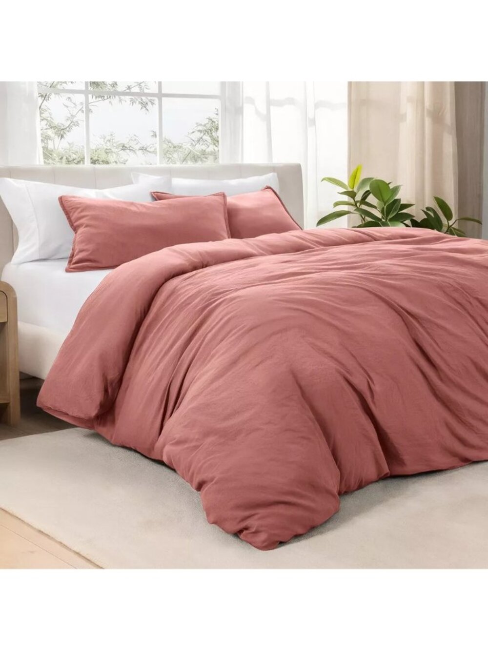 Bare Home Oversized King Dusty Rose 3 Piece Duvet Cover Set w/ Pillow Shams